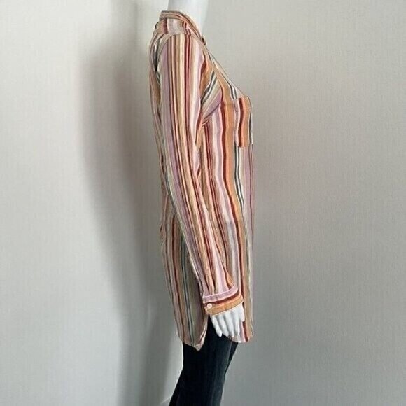 Engineered Garments FWK Women Tunic Size 2 Colorful Stripe Cotton Long Sleeve US - Picture 7 of 8
